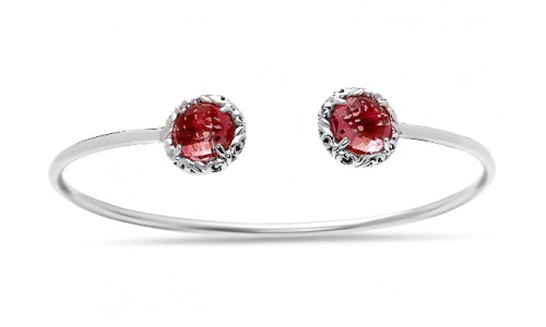 Cuff bracelet with red garnets and a minimalist sterling silver band
