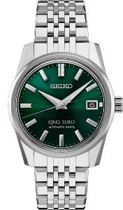 King Seiko with an emerald green dial and stainless steel case and strap