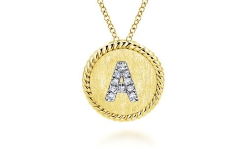 Initial pendant displaying the letter “A” by Gabriel & Co.