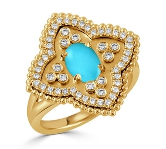 A gold turquoise ring with diamond accents from Doves by Doron Paloma.