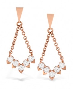 A pair of rose gold diamond drop earrings from Hearts On Fire.